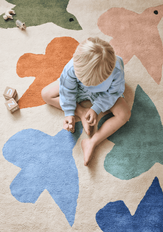 Tapis Oiseaux Bleu Terracotta