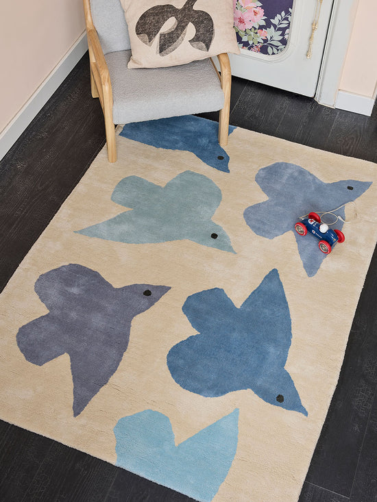Tapis Oiseaux Bleu